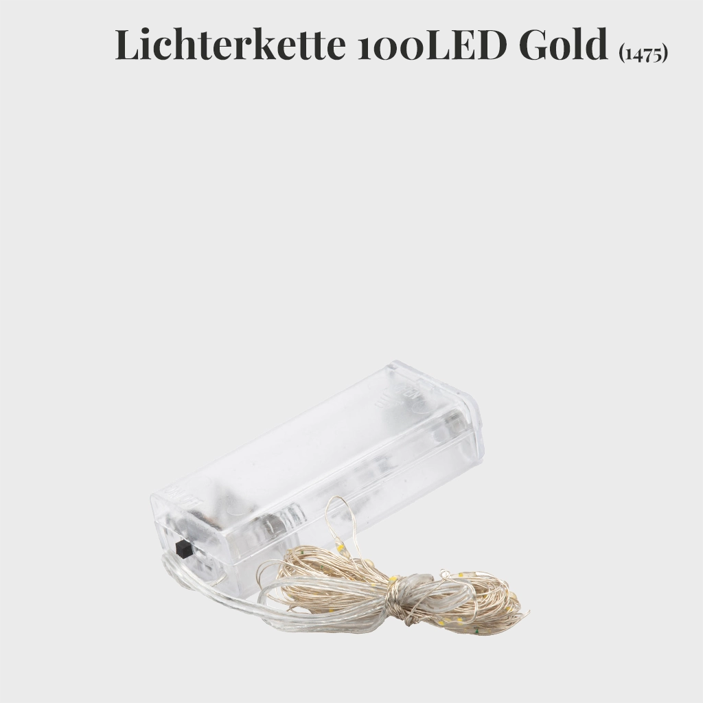 Lichterkette 100LED (warmweiß) Gold mit Batteriefach und Timer