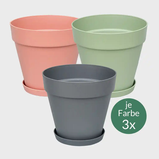 3er Set Elho Loft Pflanzkübel mit Untersetzer 20cm