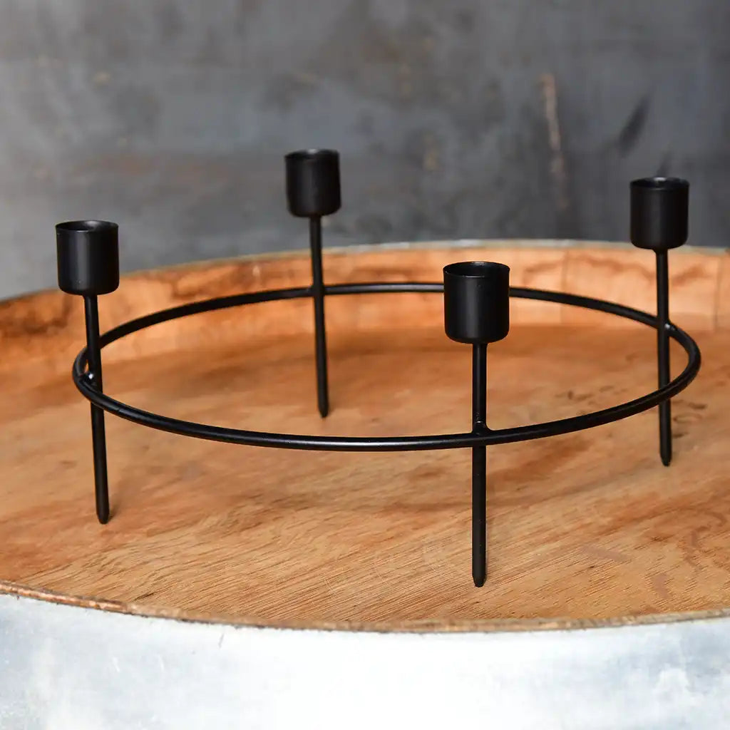 Kerzenhalter Ring Adventskranz 25cm Schwarz mit Kerzen