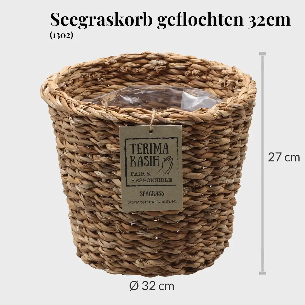 Übertopf Seegraskorb für große Zimmerpflanzen 32cm Durchmesser