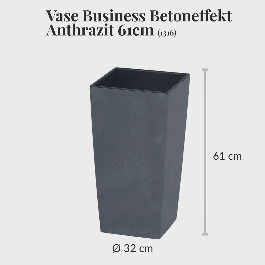 Vase für Hydrokulturpflanzen für Büros in Betonoptik Anthrazit