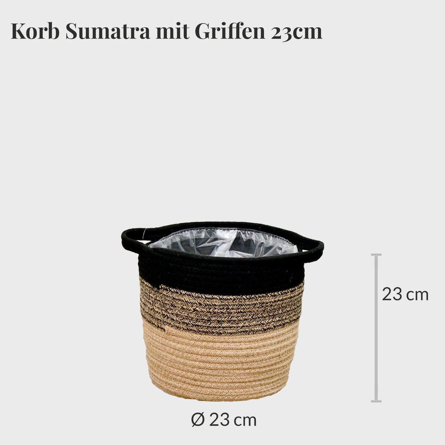 Bastkorb mit Griffen Natur-Schwarz 23cm mit Hydroeinsatz