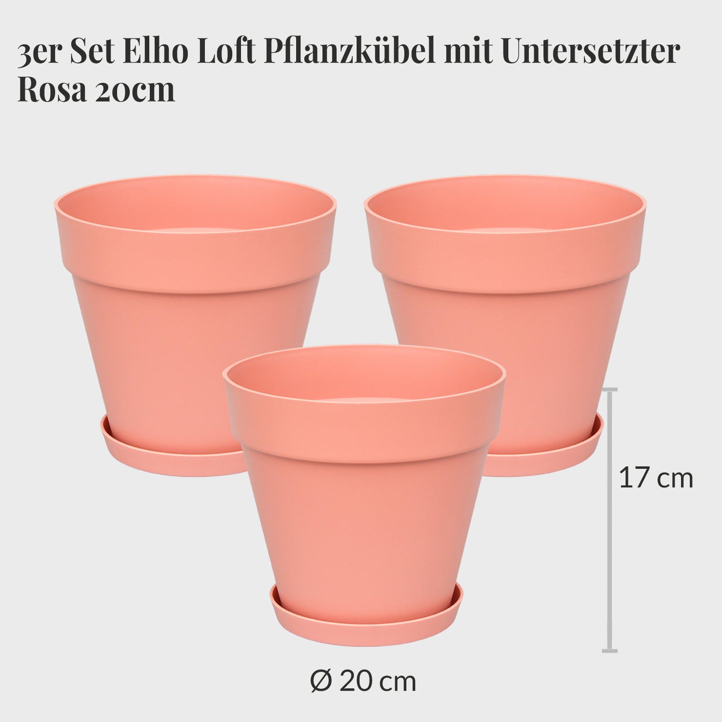 3er Set Elho Loft Pflanzkübel mit Untersetzer 20cm