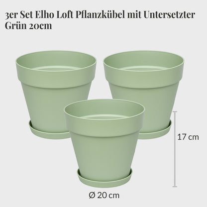 3er Set Elho Loft Pflanzkübel mit Untersetzer 20cm