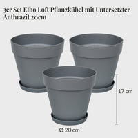 3er Set Elho Loft Pflanzkübel mit Untersetzer 20cm